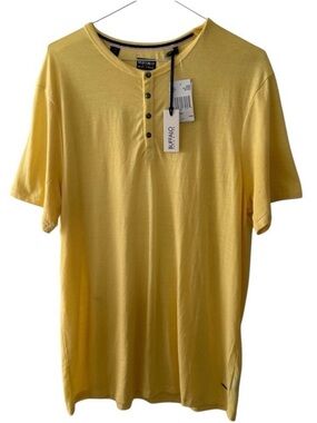Buffalo David Bitton Henley T Shirt Men Size Large L Yellow Short Sleeves